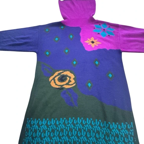 VTG Plain Jane by Sweet Baby Jane Purple, Pink and Green Knit Sweater Dress Sz M - Picture 2 of 10